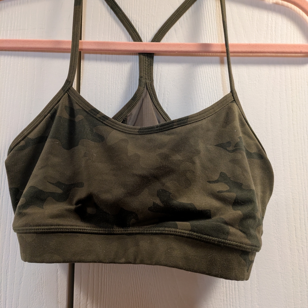 lululemon Green Camo flow y sports bra